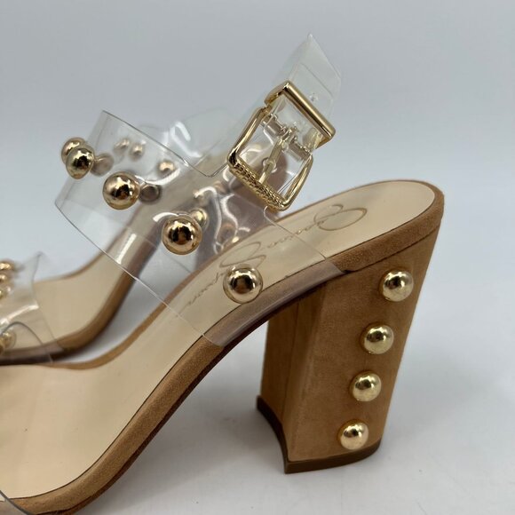 Jessica Simpson Tan and Clear Studded Block Heels | Size 10 - Picture 8 of 9